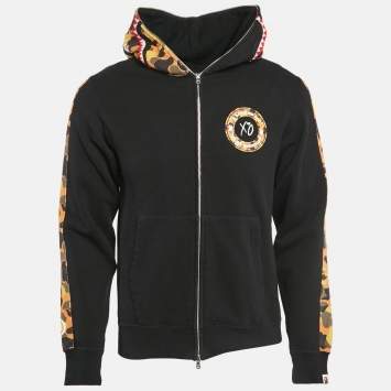 Pre Owned A Bathing Ape Black Bape Shark Applique Zip-Up Hoodie M