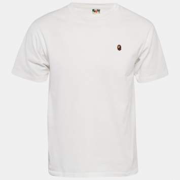 Pre Owned A Bathing Ape White Ape Head Applique Cotton Jersey T-Shirt M
