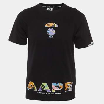 Pre Owned Aape A Bathing Ape Black Graphic Logo Print Jersey Small AAPE Head T-Shirt M