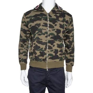 Pre Owned A Bathing Ape Green Camo Print Cotton Shark Full Zip Hoodie M