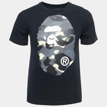 Pre Owned A Bathing Ape Black Graphic Print Crew Neck T Shirt S