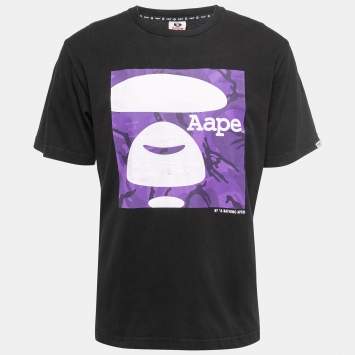 Pre Owned A Bathing Ape Black Logo Print Cotton Crew Neck Half Sleeve T-Shirt XL