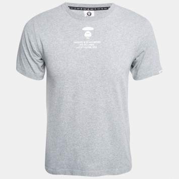 Pre Owned A Bathing Ape Grey Aape Universe Print Cotton Crew Neck T-Shirt S