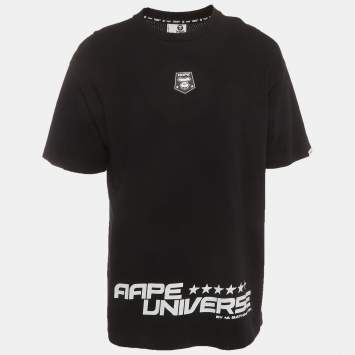 Pre Owned AAPE by A Bathing Ape Black Graphic Print Cotton Dope Number T-Shirt XL
