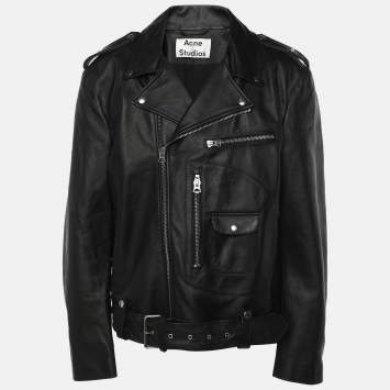 Pre Owned Acne Studios Black Leather Biker Jacket XXL