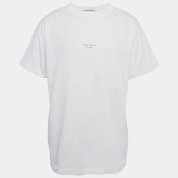 Acne Studios White Logo Print Cotton Crewneck T-Shirt M