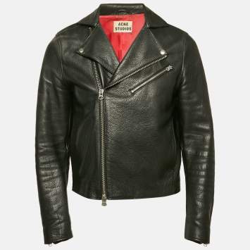 Pre Owned Acne Studios Black Suede Trim Leather Gibson Jacket M