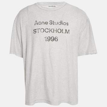 Acne Studios Grey Stockholm Print Jersey Distressed T-Shirt L
