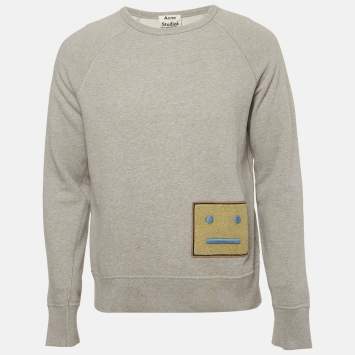 مملوكة مسبقًا Acne Studios Grey Cotton Knit L Face Patch Sweatshirt S