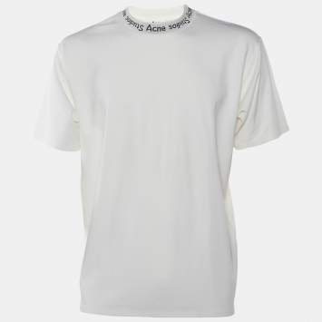 Pre Owned Acne Studios Off White Stretch Jersey Ribbed Neck Navid T-Shirt L