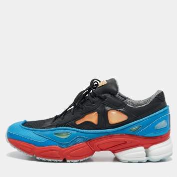 Pre Owned Adidas By Raf Simons Black/Blue Mesh and Leather Ozweego Sneakers Size 44