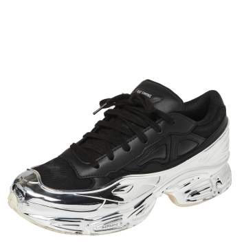 Pre Owned Adidas By Raf Simons Black/Silver Leather Ozweego Core Sneakers Size 42