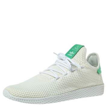Pre Owned Pharrell Williams x Adidas White/Green Cotton Knit PW Tennis Hu Sneakers Size 46