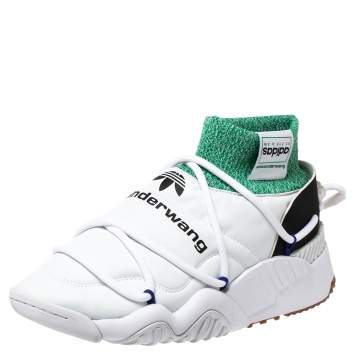 Pre Owned Adidas Originals by Alexander Wang White/Green Leather And Knit Fabric Puffer Trainer High-Top Sneakers Size 42