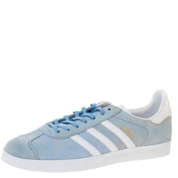 Pre Owned Adidas Light Blue/White Nubuck And Leather Gazelle Sneaker Size 46.5