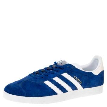 Pre Owned Adidas Blue/White Suede And Leather Gazelle Sneakers Size 46.5