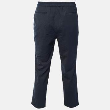 Pre Owned بنطلون أدولفو دومينغيز صوف ممزوج منقوش أزرق كحلي مقاس كبير - محيط الخصر 33 بوصة