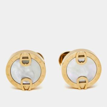 Pre Owned Aigner Mother of Pearl Gold Tone Toggle Cufflinks