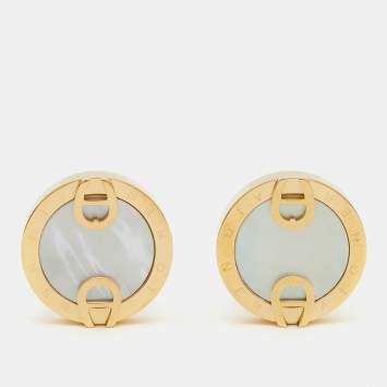 Pre Owned Aigner Mother of Pearl Gold Tone Cufflinks