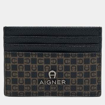 Aigner Black/Brown Monogram Coated Canvas and Leather Card Holder