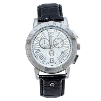 Pre Owned Aigner Silver  White Stainless Steel Cortina A26500 Men's Wristwatch 42 mm
