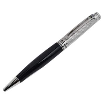 Pre Owned Aigner Logo Black Resin Textured Silver Tone Ballpoint Pen