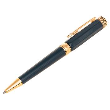 Pre Owned Aigner Navy Blue Resin Rose Gold Tone Textured Ballpoint Pen 