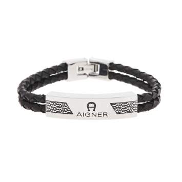 Pre Owned Aigner Brown Braided Leather Logo Bar Bracelet