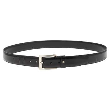 Pre Owned Aigner Black Leather Buckle Belt 110 CM