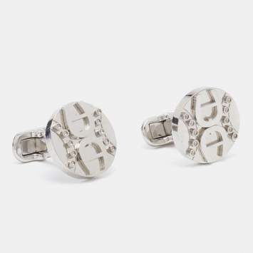 Aigner Silver Tone Round Logo Cufflinks