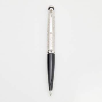 Pre Owned Aigner Silver Tone Black Resin Logo Engraved Ballpoint Pen