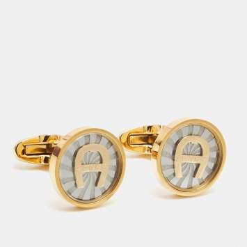 Pre Owned Aigner Glass Two Tone Toggle Cufflinks