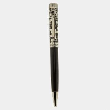 Pre Owned Aigner Leone Checkered Black Composite Silver Tone Ballpoint Pen