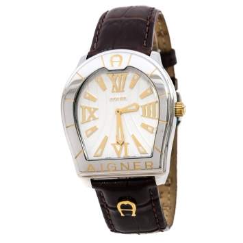 Pre Owned Aigner Silver Two-Tone Stainless Steel Verona A48000 Women's Wristwatch 39 mm