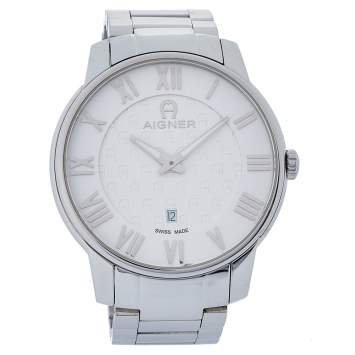 Pre Owned Aigner White Stainless Steel Padua A24000 Men's Wristwatch 42 mm