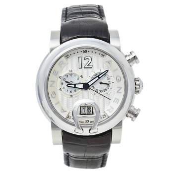 Pre Owned Aigner Silver Stainless Steel & Leather Bari A37500 Men's Wristwatch 44 mm