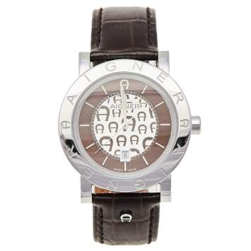 Pre Owned Aigner Brown Stainless Steel Leather Cortina A26002 Men's Wristwatch 41 mm