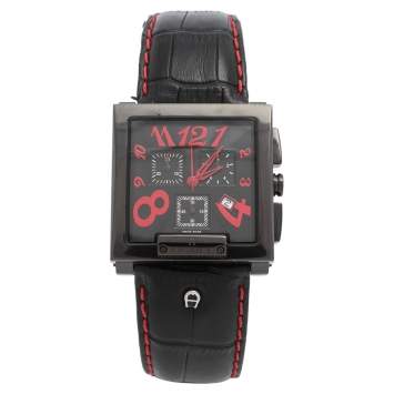Pre Owned Aigner Black PVD Coated Stainless Steel Leather Torino Chrono A27000 Men's Wristwatch 36 mm