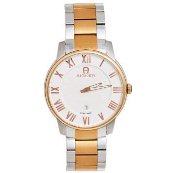 Pre Owned Aigner Silver Two Tone Stainless Steel Padua A24021 Men's Wristwatch 42 mm