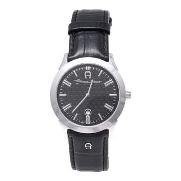Pre Owned Etienne Aigner Black Stainless Steel Leather Treviso A44100 Men's Wristwatch 42 mm