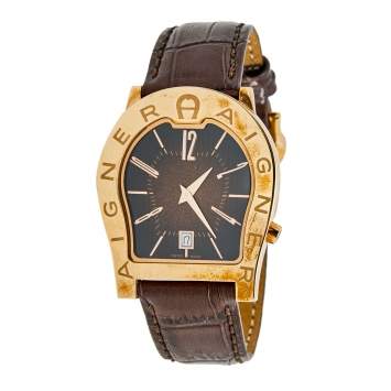 Pre Owned Aigner Brown Rose Gold Plated Stainless Steel Crocodile Verona Nuovo 44 A22000 Men's Wristwatch 37 mm