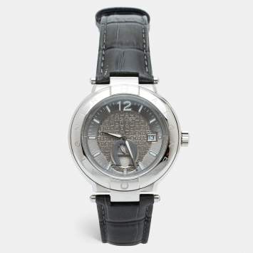 Pre Owned Aigner Grey Stainless Steel Leather Monza A133100 Men's Wristwatch 43 mm