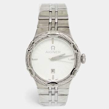 Pre Owned Aigner Silver Stainless Steel Parma A135100 Men's Wristwatch 42 mm