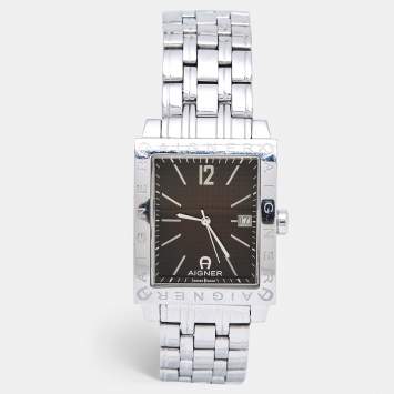 Pre Owned Aigner Brown Stainless Steel Bresica A34100 Men's Wristwatch 33 mm