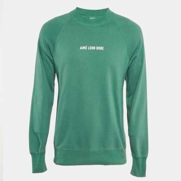Pre Owned Aime Leon Dore Green Logo Print Cotton Sweatshirt S