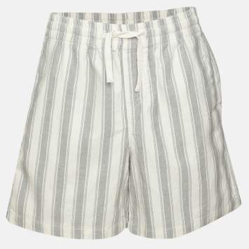 Pre Owned Aime Leon Dore Grey/White Stripe Cotton Elasticated Shorts M