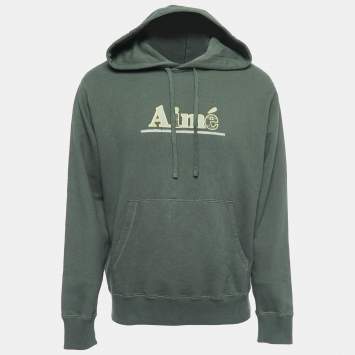 Pre Owned Aime Leon Dore Military Green Logo Print Cotton Hoodie M
