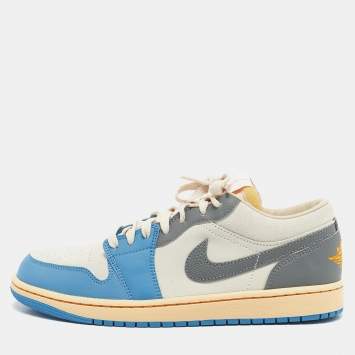 Pre Owned Air Jordans Multicolor Leather and Suede Jordan 1 Low Vintage UNC Grey Sneakers Size 42.5