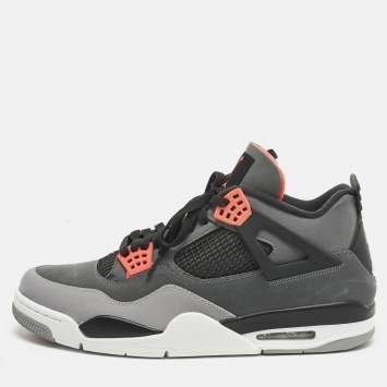 Pre Owned Air Jordans Grey Durabuck Leather Jordan 4 Retro Infrared Sneakers Size 48.5