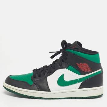 Pre Owned Air Jordans Multicolor Leather Jordan 1 Mid Green Toe Sneakers Size 45